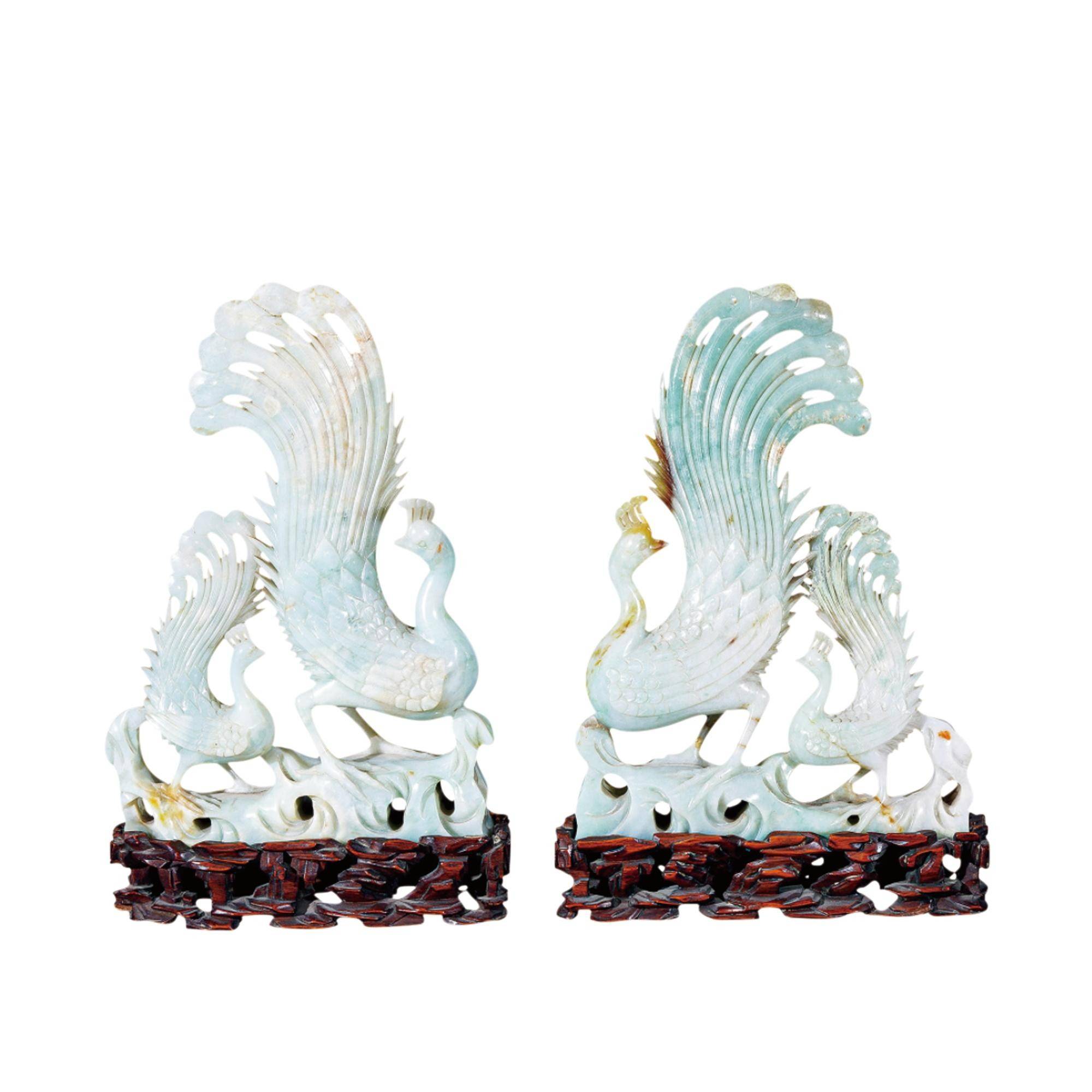 翡翠雕鳳凰擺件（二件）